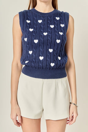 ENGLISH FACTORY - Embroidered Heart Knit Vest - TOPS available at Objectrare