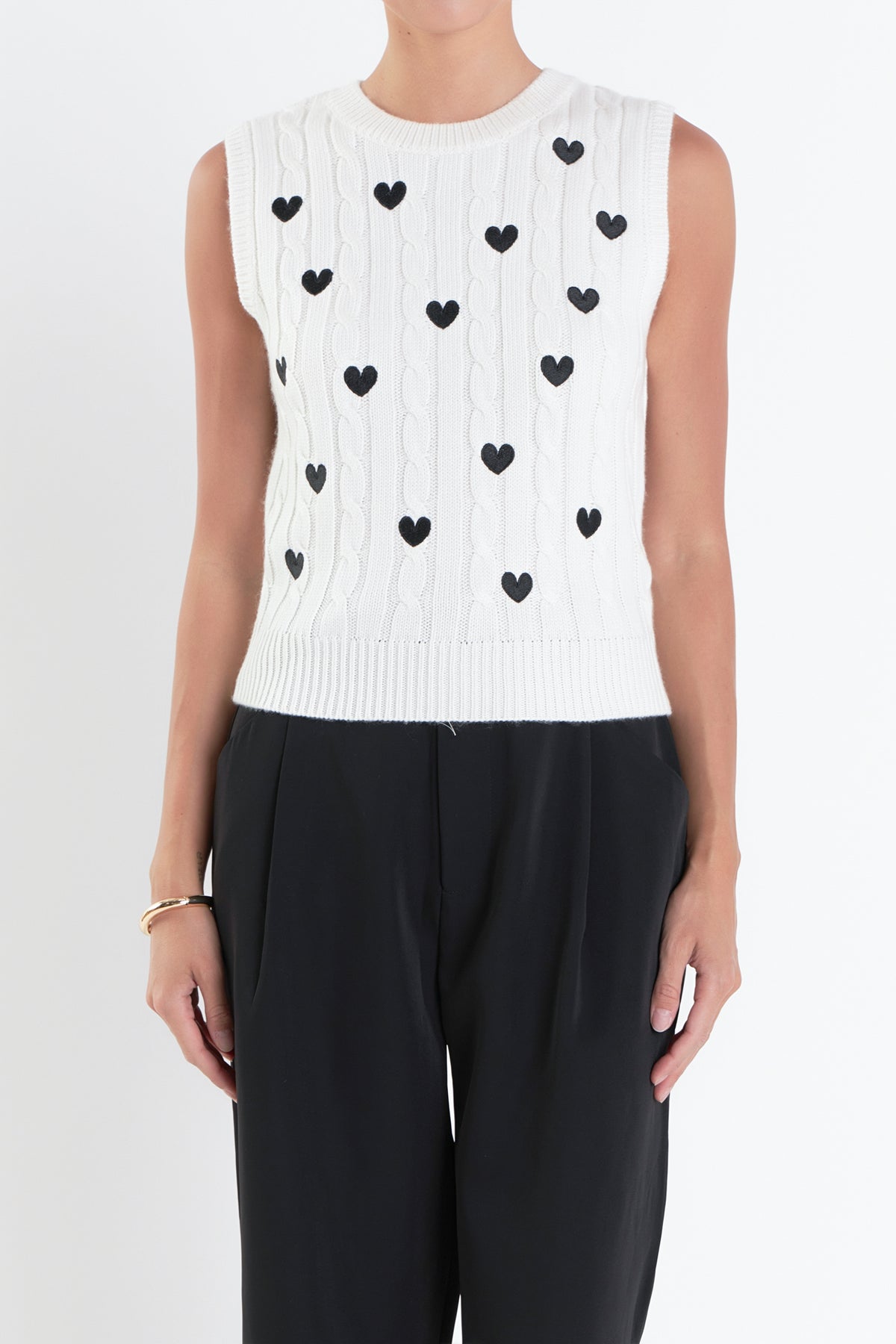 ENGLISH FACTORY - Heart Embroidery Round Neckline Vest - TOPS available at Objectrare