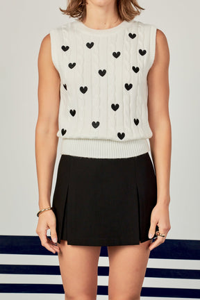 ENGLISH FACTORY - Heart Embroidery Round Neckline Vest - TOPS available at Objectrare