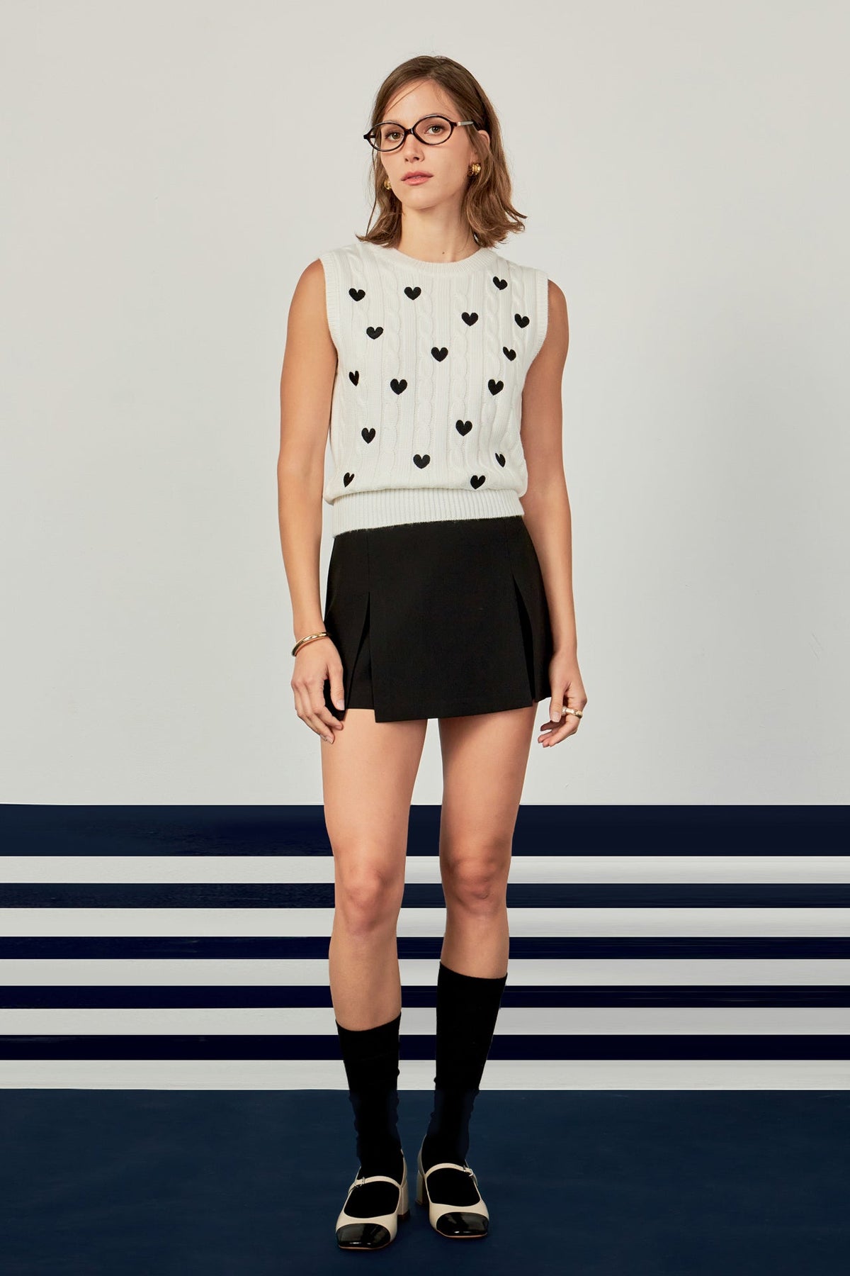ENGLISH FACTORY - Heart Embroidery Round Neckline Vest - TOPS available at Objectrare