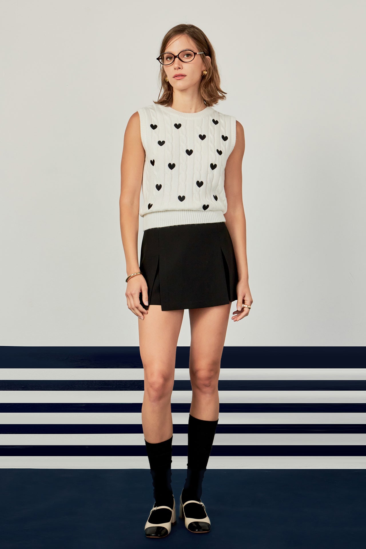 ENGLISH FACTORY - Heart Embroidery Round Neckline Vest - TOPS available at Objectrare