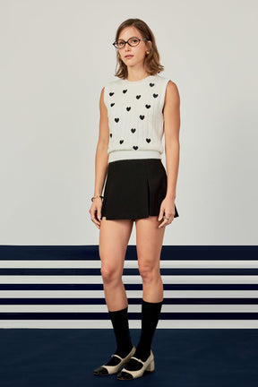 ENGLISH FACTORY - Heart Embroidery Round Neckline Vest - TOPS available at Objectrare