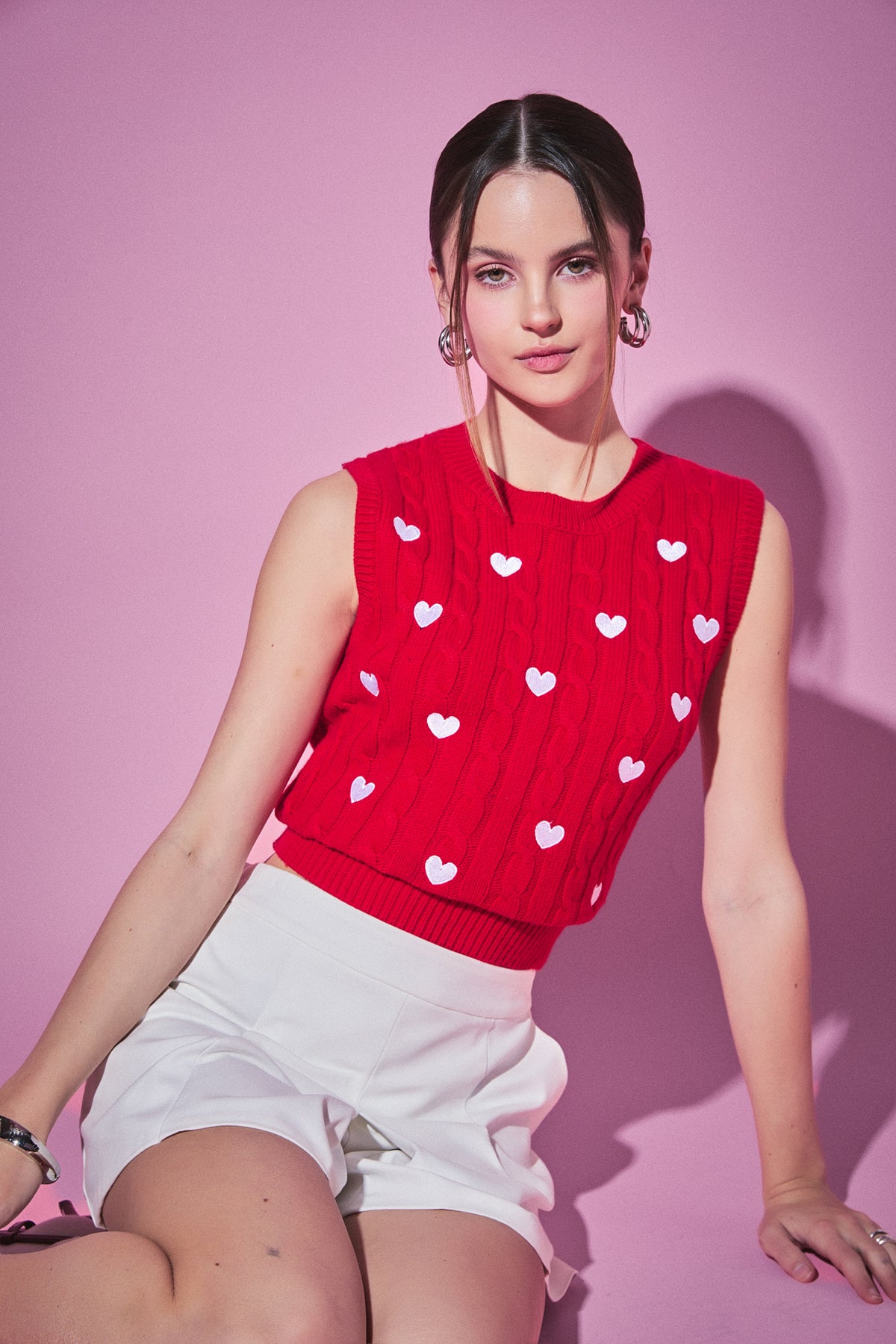 ENGLISH FACTORY - English Factory - Heart Embroidery Round Neckline Vest - TOPS available at Objectrare