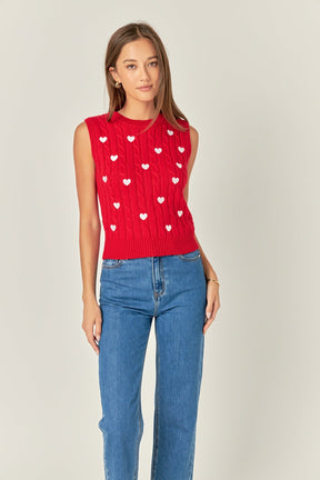 ENGLISH FACTORY - Heart Embroidery Round Neckline Vest - TOPS available at Objectrare