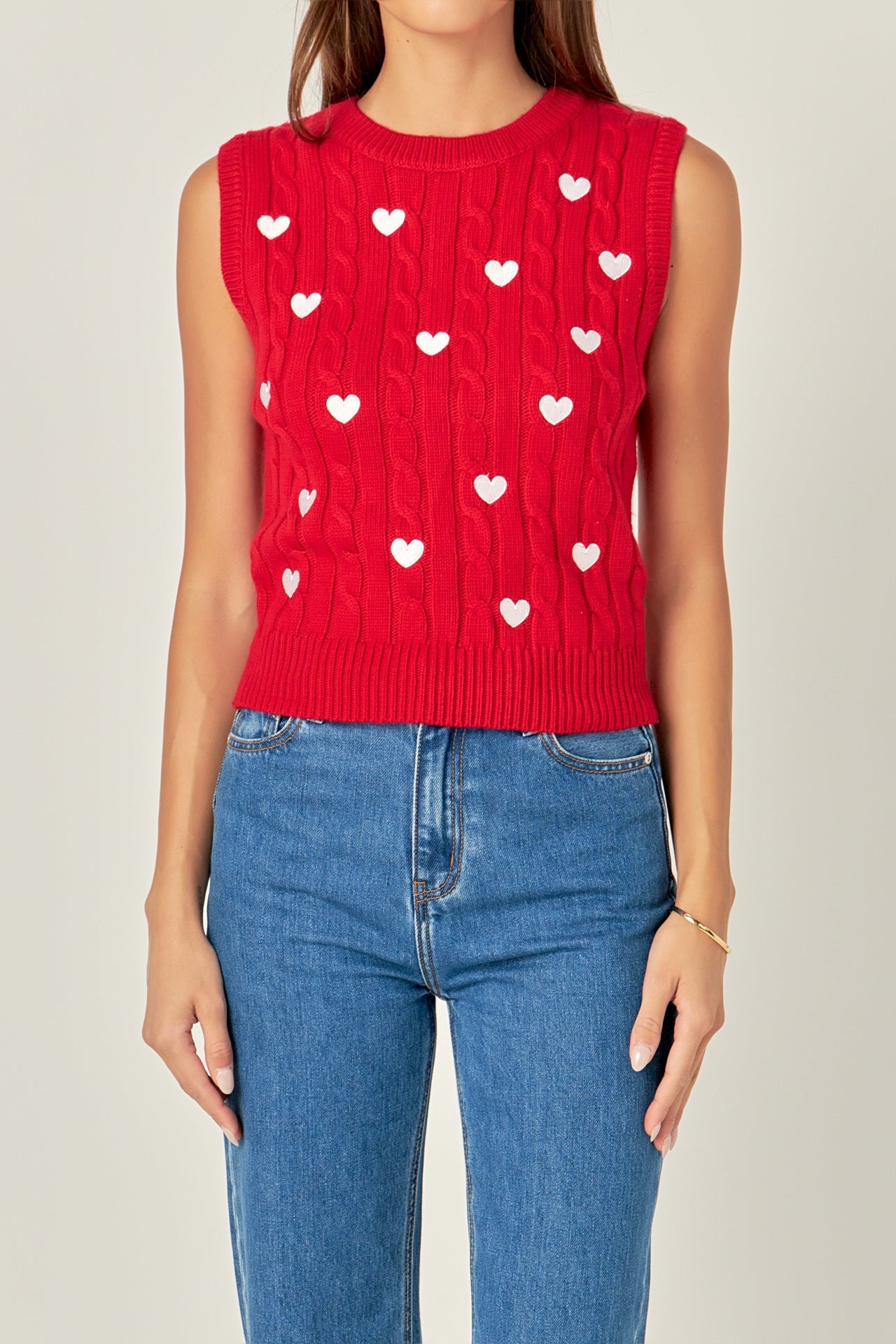 ENGLISH FACTORY - Heart Embroidery Round Neckline Vest - TOPS available at Objectrare