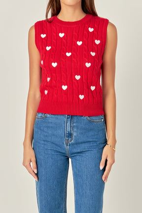 ENGLISH FACTORY - Heart Embroidery Round Neckline Vest - TOPS available at Objectrare