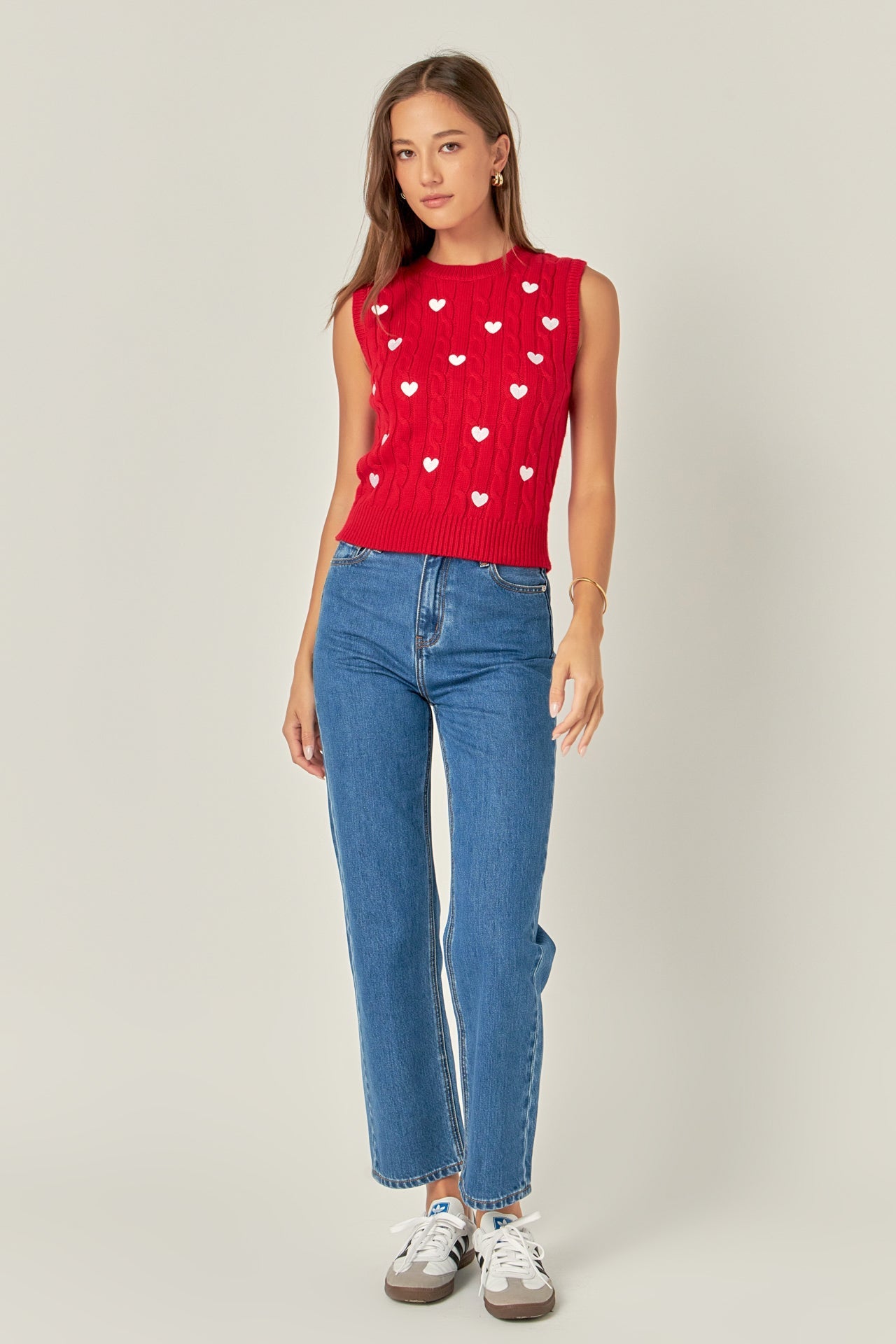 ENGLISH FACTORY - Heart Embroidery Round Neckline Vest - TOPS available at Objectrare