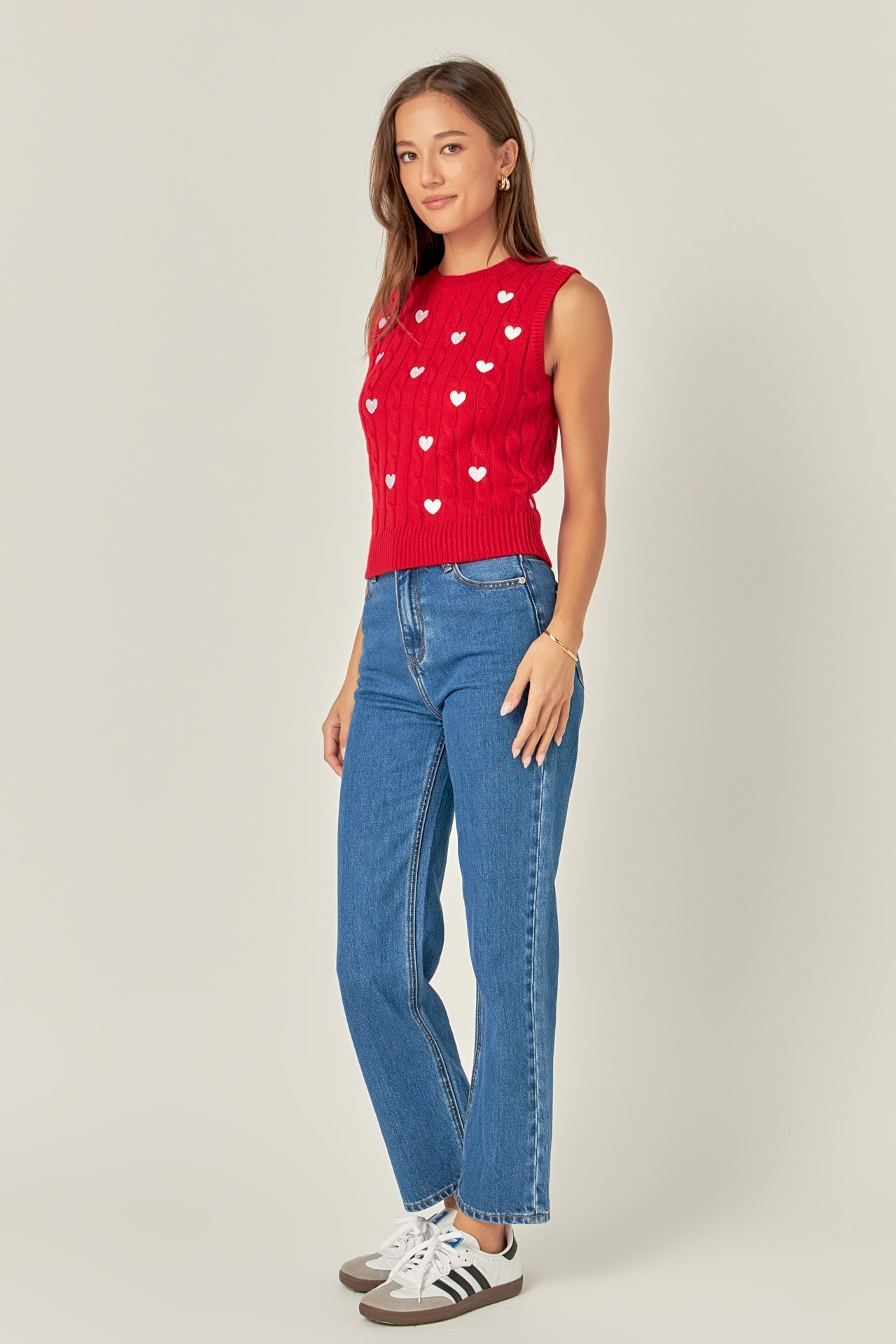 ENGLISH FACTORY - Heart Embroidery Round Neckline Vest - TOPS available at Objectrare