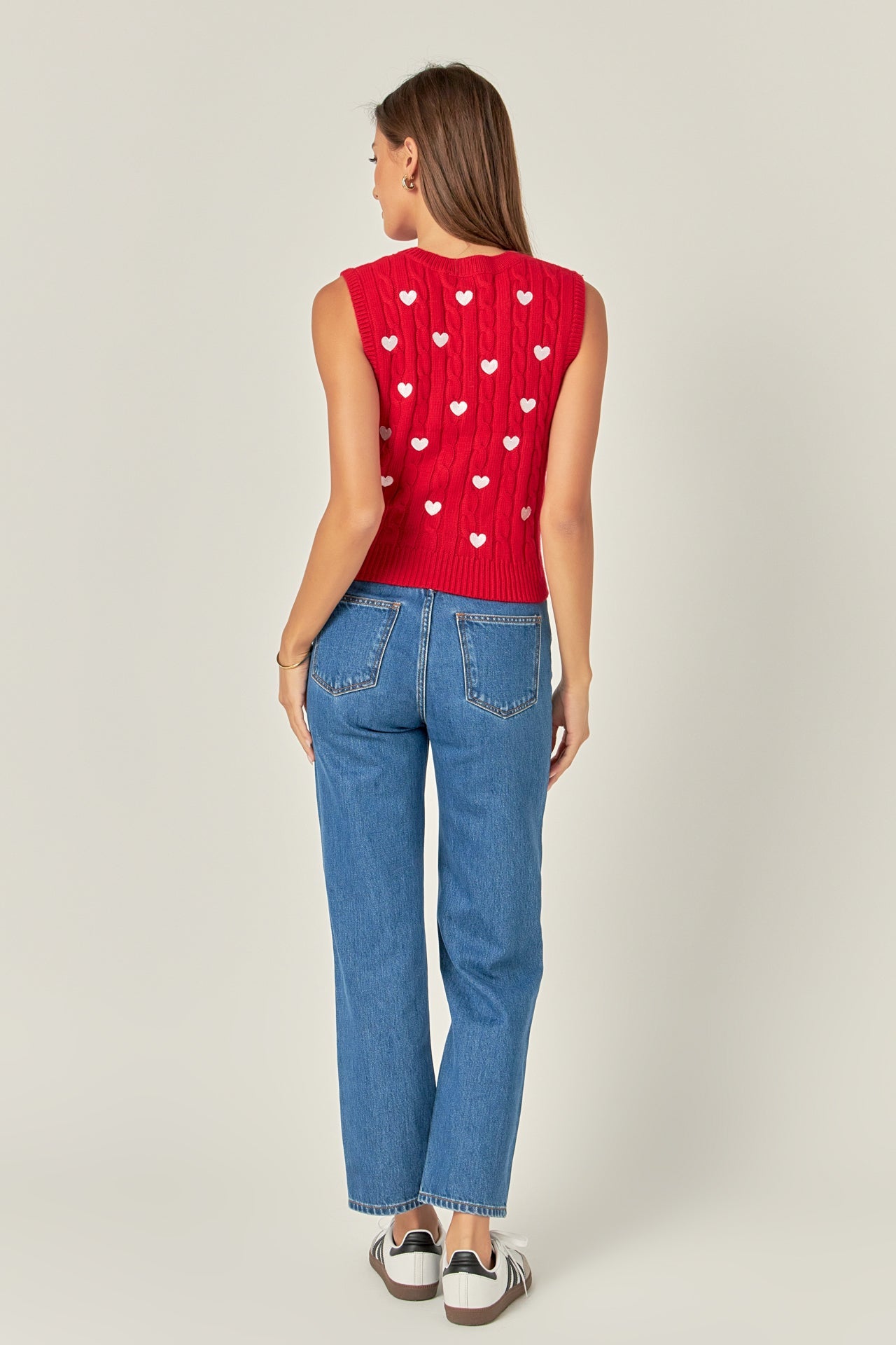 ENGLISH FACTORY - Heart Embroidery Round Neckline Vest - TOPS available at Objectrare