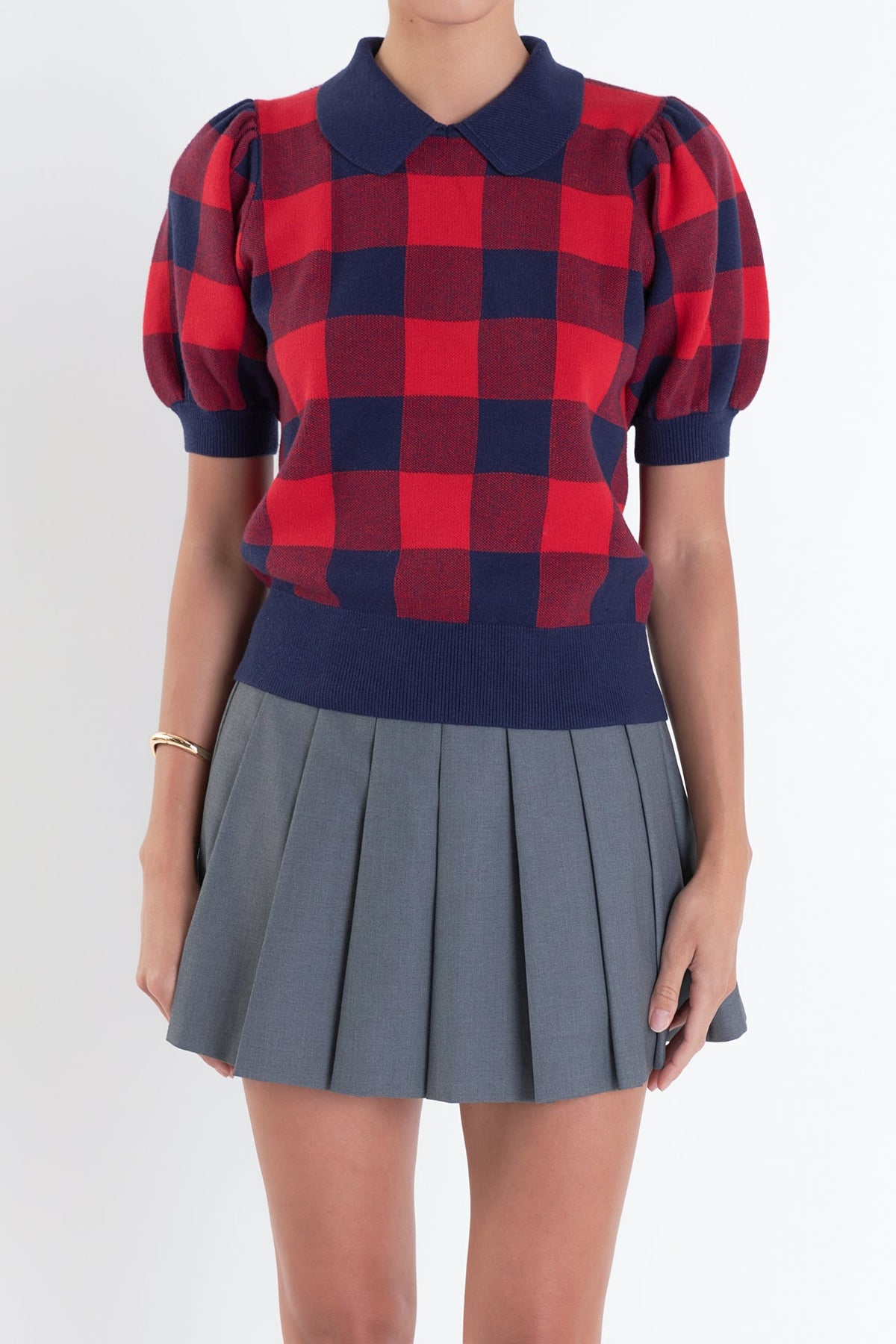 ENGLISH FACTORY - Gingham Collar Knit Top - TOPS available at Objectrare