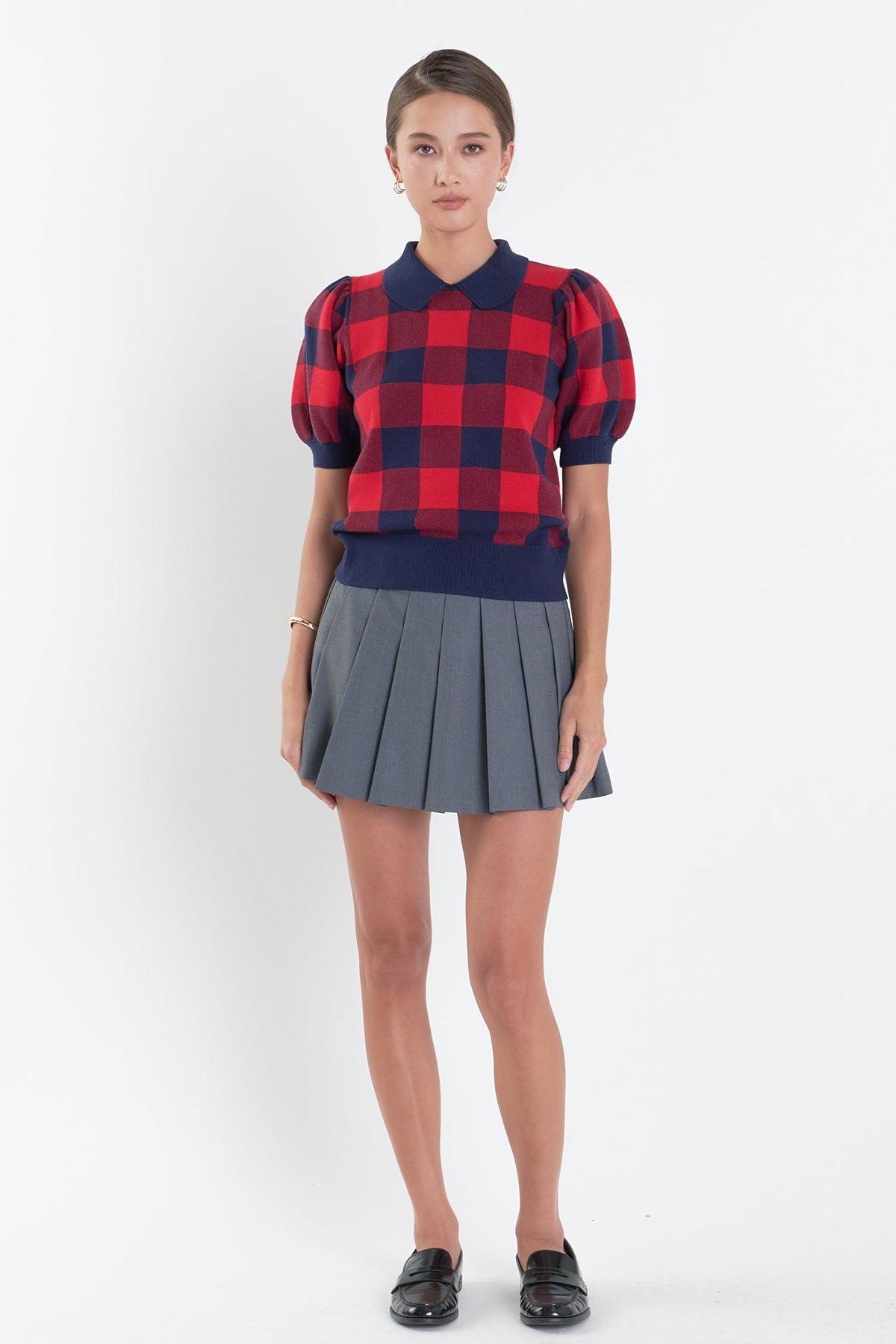 ENGLISH FACTORY - Gingham Collar Knit Top - TOPS available at Objectrare