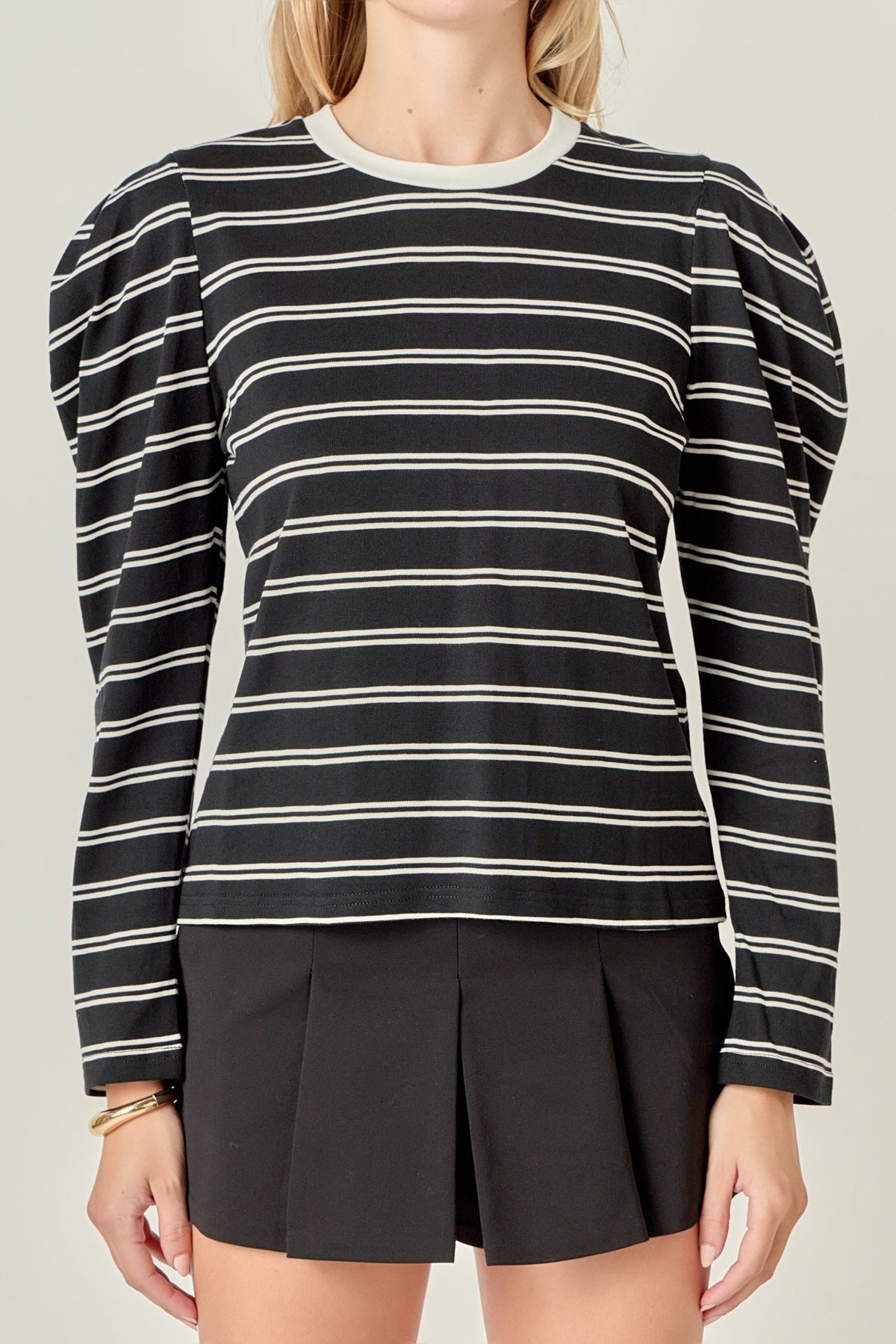 ENGLISH FACTORY - Striped Puff Sleeves Top - TOPS available at Objectrare