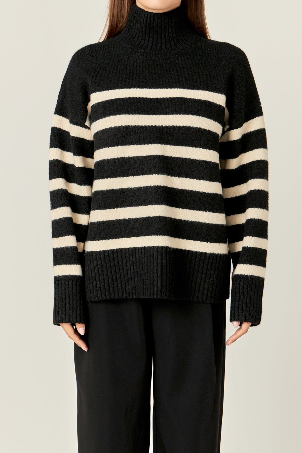 ENGLISH FACTORY - Stripe Turtle Neck Knit - TOPS available at Objectrare