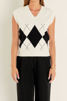 ENGLISH FACTORY - Argyle Knit V-Neck Vest - TOPS available at Objectrare