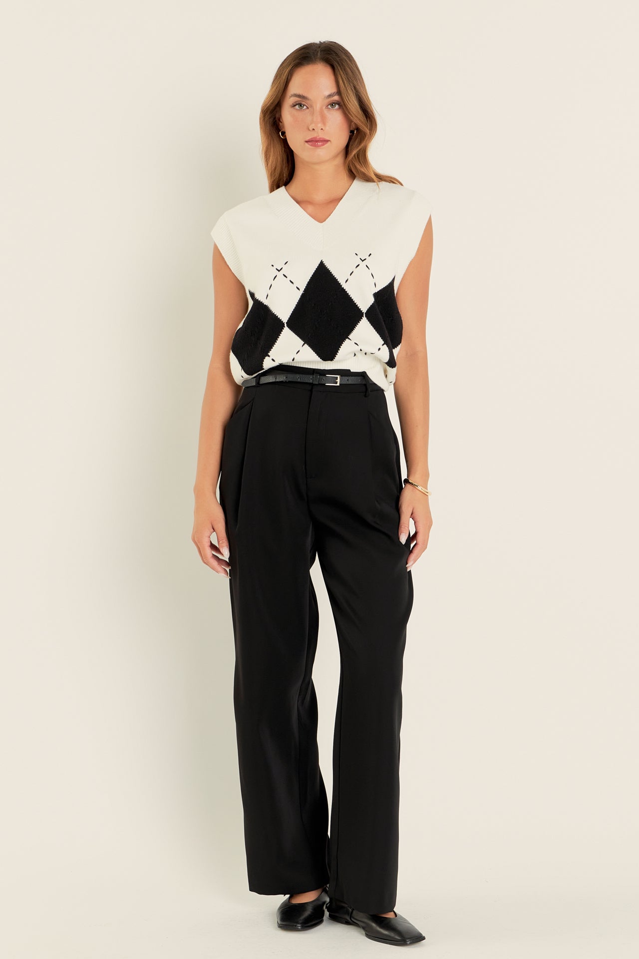 ENGLISH FACTORY - Argyle Knit V-Neck Vest - TOPS available at Objectrare