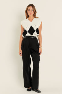 ENGLISH FACTORY - Argyle Knit V-Neck Vest - TOPS available at Objectrare