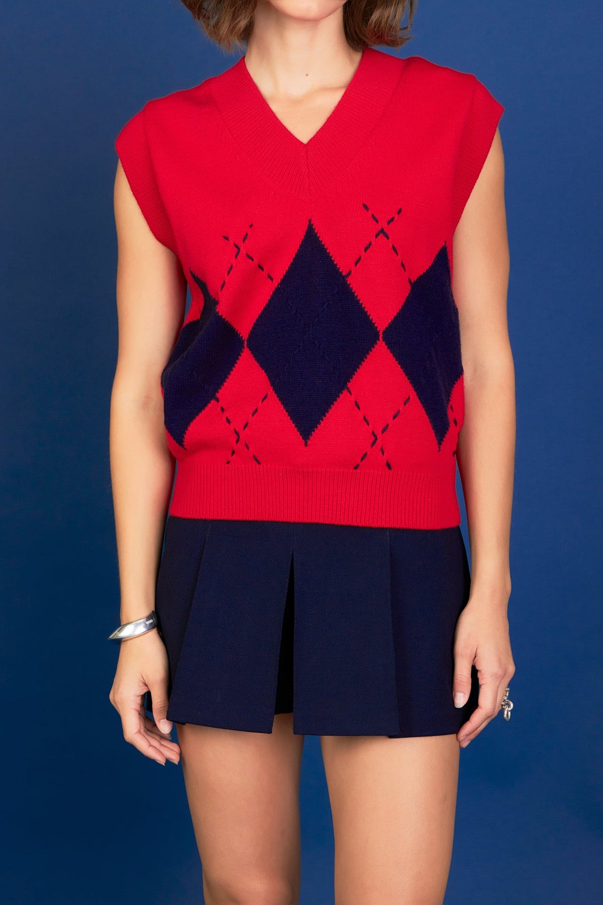 Argyle Knit V-Neck Vest