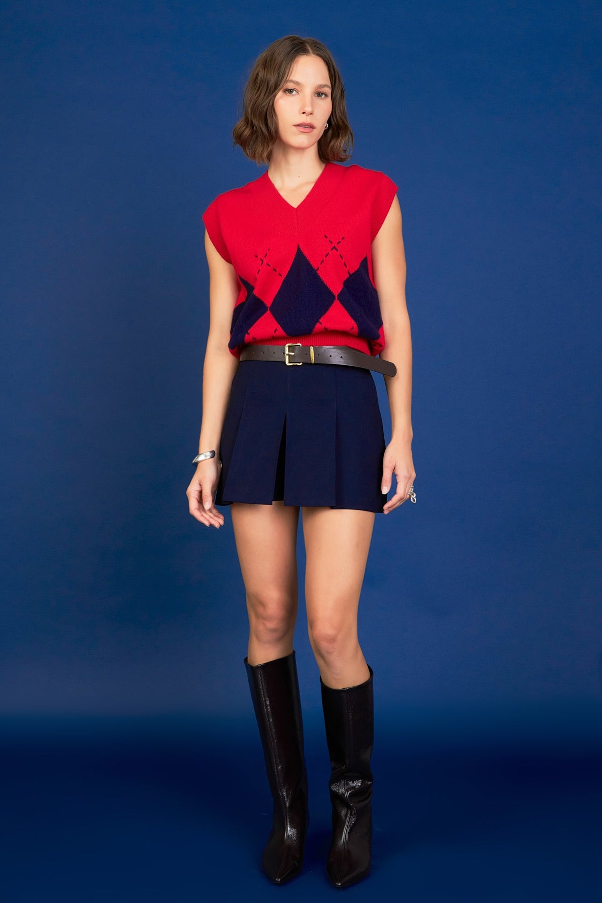 ENGLISH FACTORY - English Factory - Argyle Knit V-Neck Vest - TOPS available at Objectrare