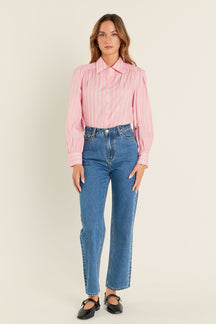 ENGLISH FACTORY - English Factory - Stripe Button Front Shirt in Pink - SHIRTS & BLOUSES available at Objectrare