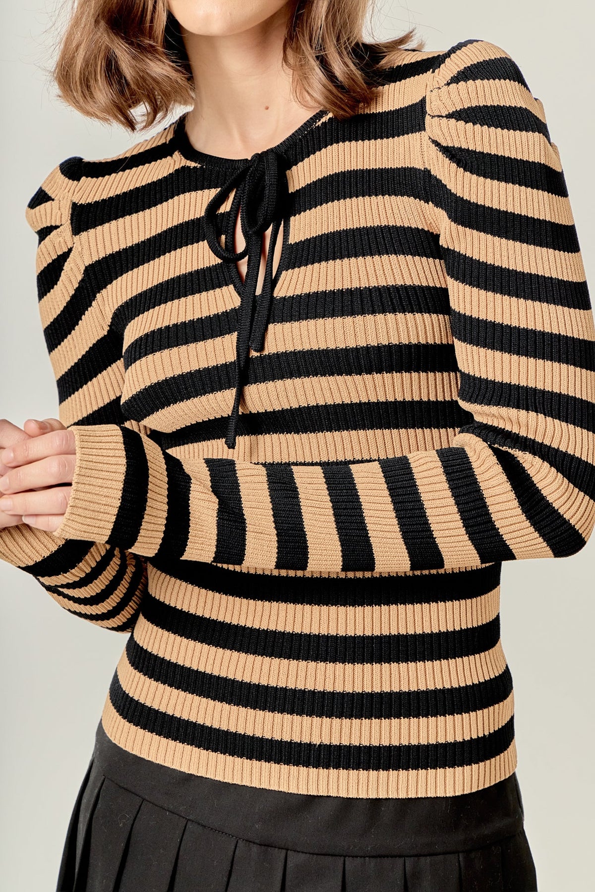 ENGLISH FACTORY - Stripe Bow Knit Top - TOPS available at Objectrare