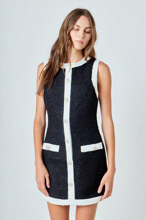 ENDLESS ROSE - Tweed Sleeveless Mini Dress - DRESSES available at Objectrare