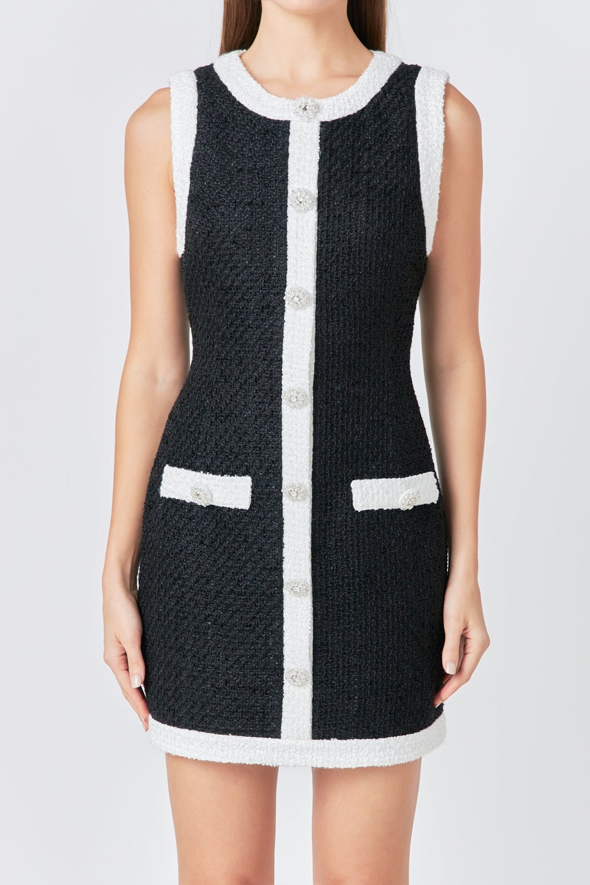 ENDLESS ROSE - Tweed Sleeveless Mini Dress - DRESSES available at Objectrare