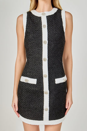 ENDLESS ROSE - Tweed Sleeveless Mini Dress - DRESSES available at Objectrare