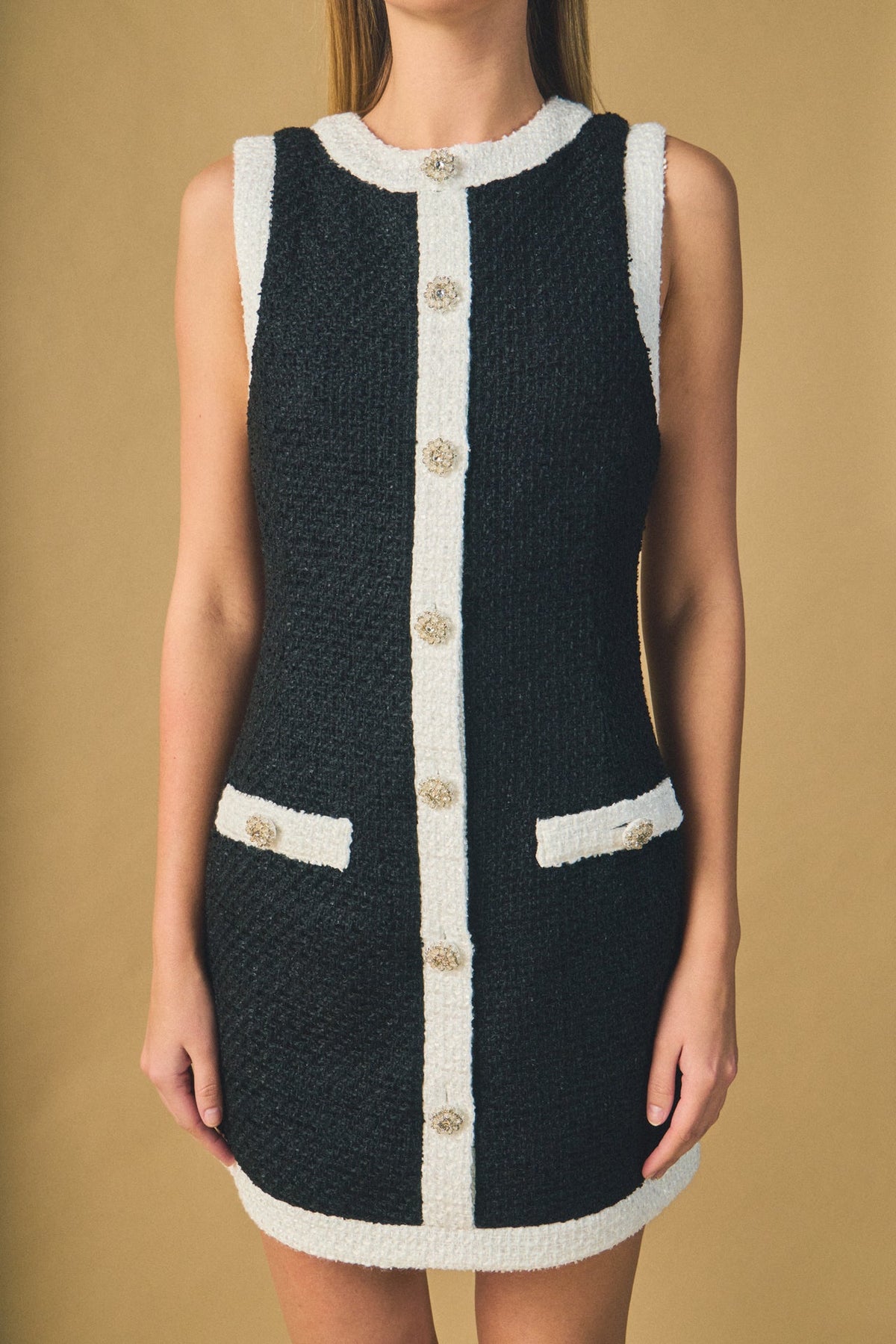 ENDLESS ROSE - Tweed Sleeveless Mini Dress - DRESSES available at Objectrare
