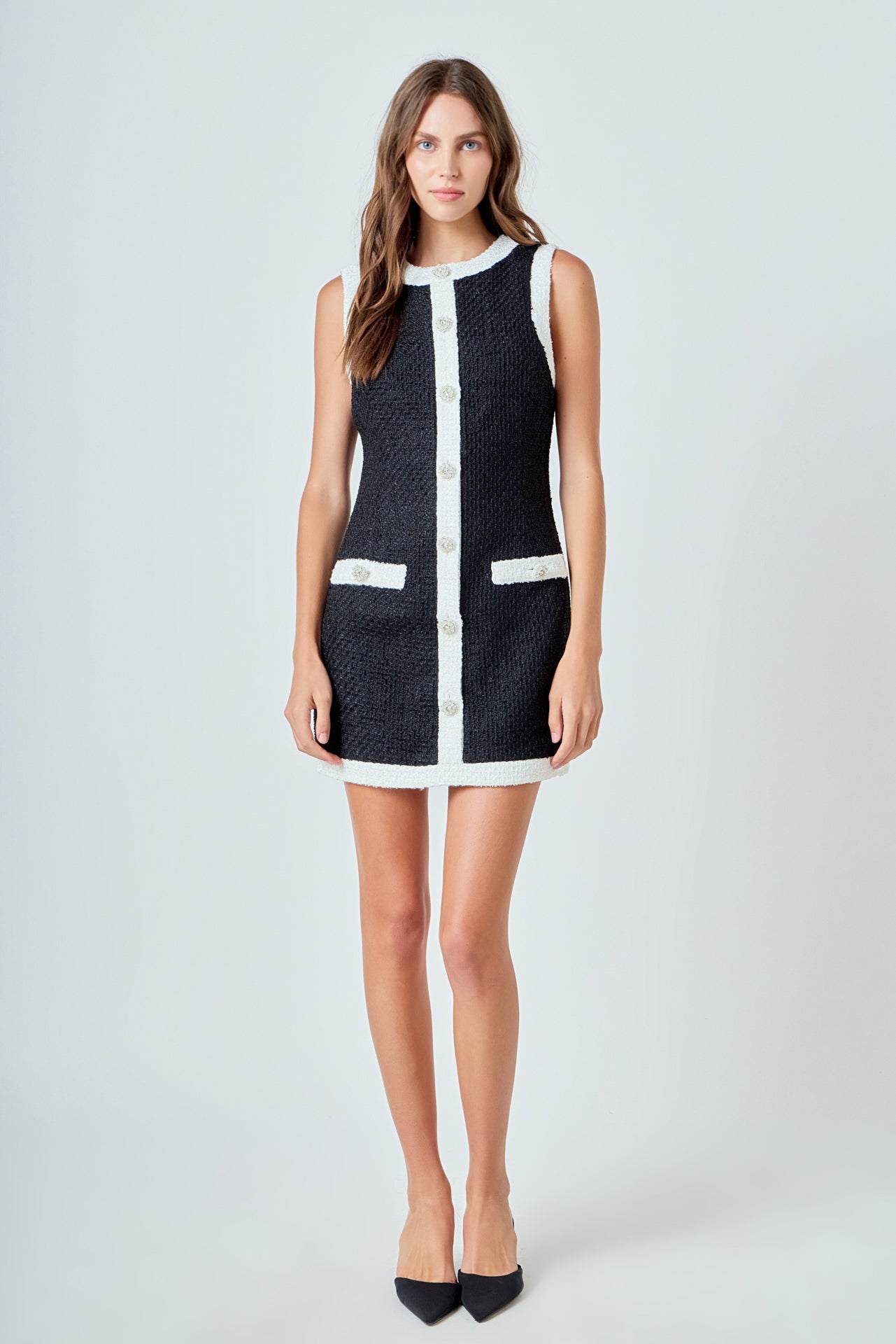 ENDLESS ROSE - Tweed Sleeveless Mini Dress - DRESSES available at Objectrare