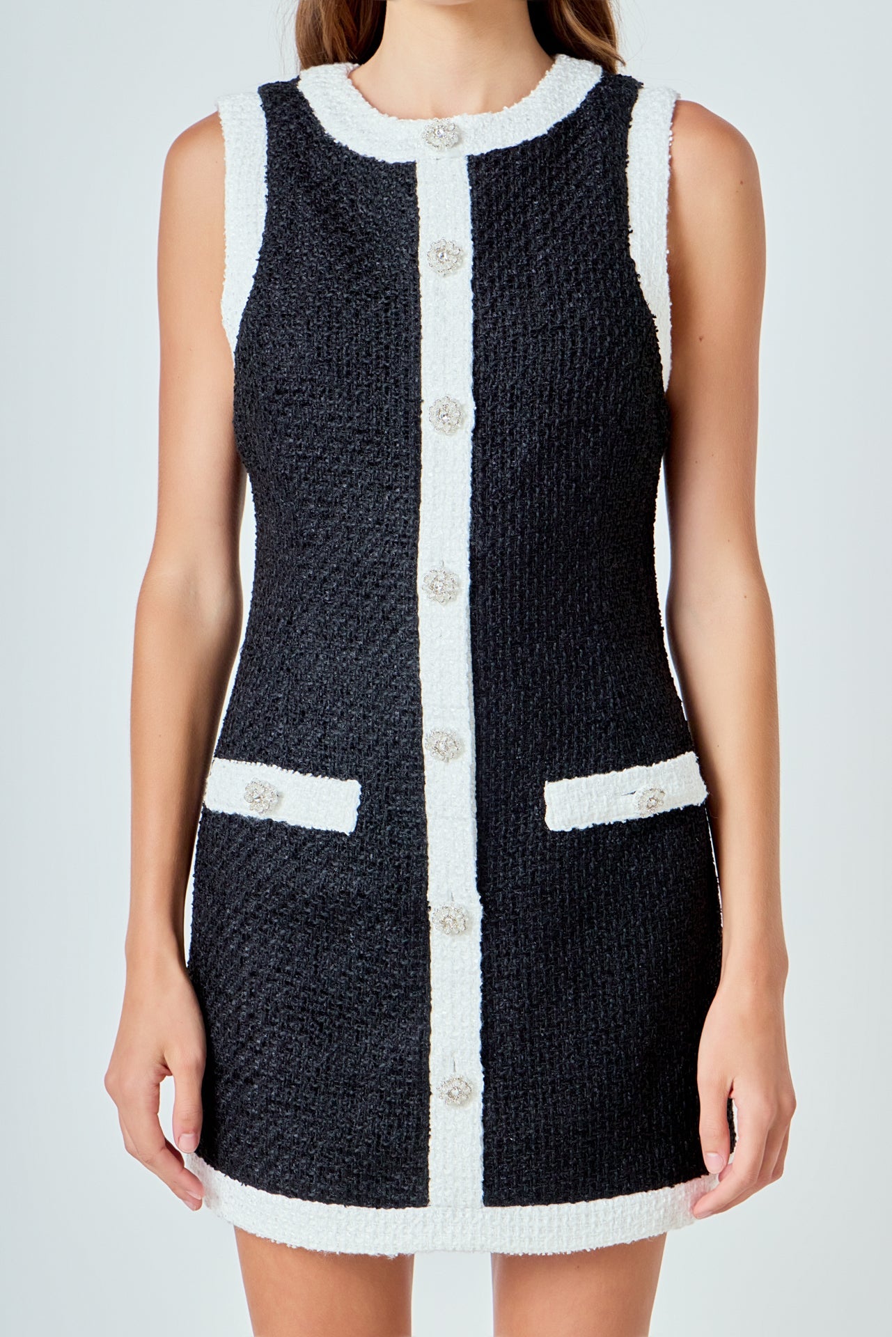 ENDLESS ROSE - Tweed Sleeveless Mini Dress - DRESSES available at Objectrare