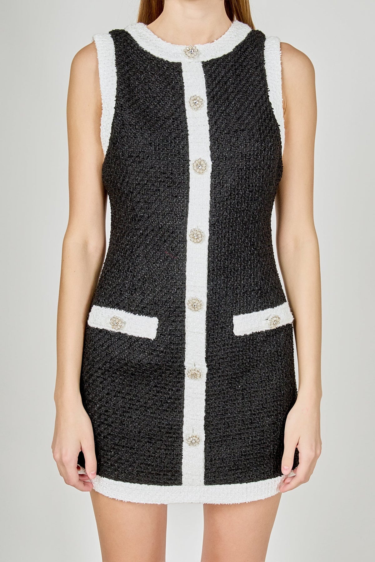 ENDLESS ROSE - Tweed Sleeveless Mini Dress - DRESSES available at Objectrare