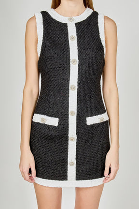 ENDLESS ROSE - Tweed Sleeveless Mini Dress - DRESSES available at Objectrare