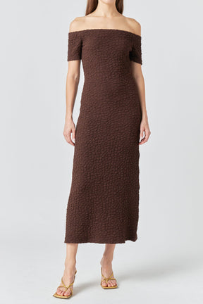 Off-Shoulder Bouclé Knit Midi Dress