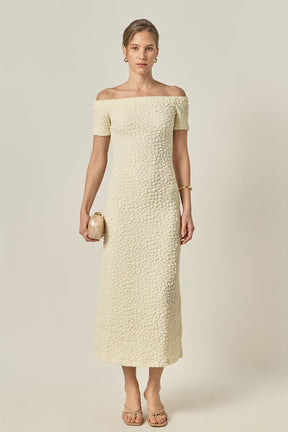 ENGLISH FACTORY - Off-Shoulder Bouclé Knit Midi Dress - DRESSES available at Objectrare