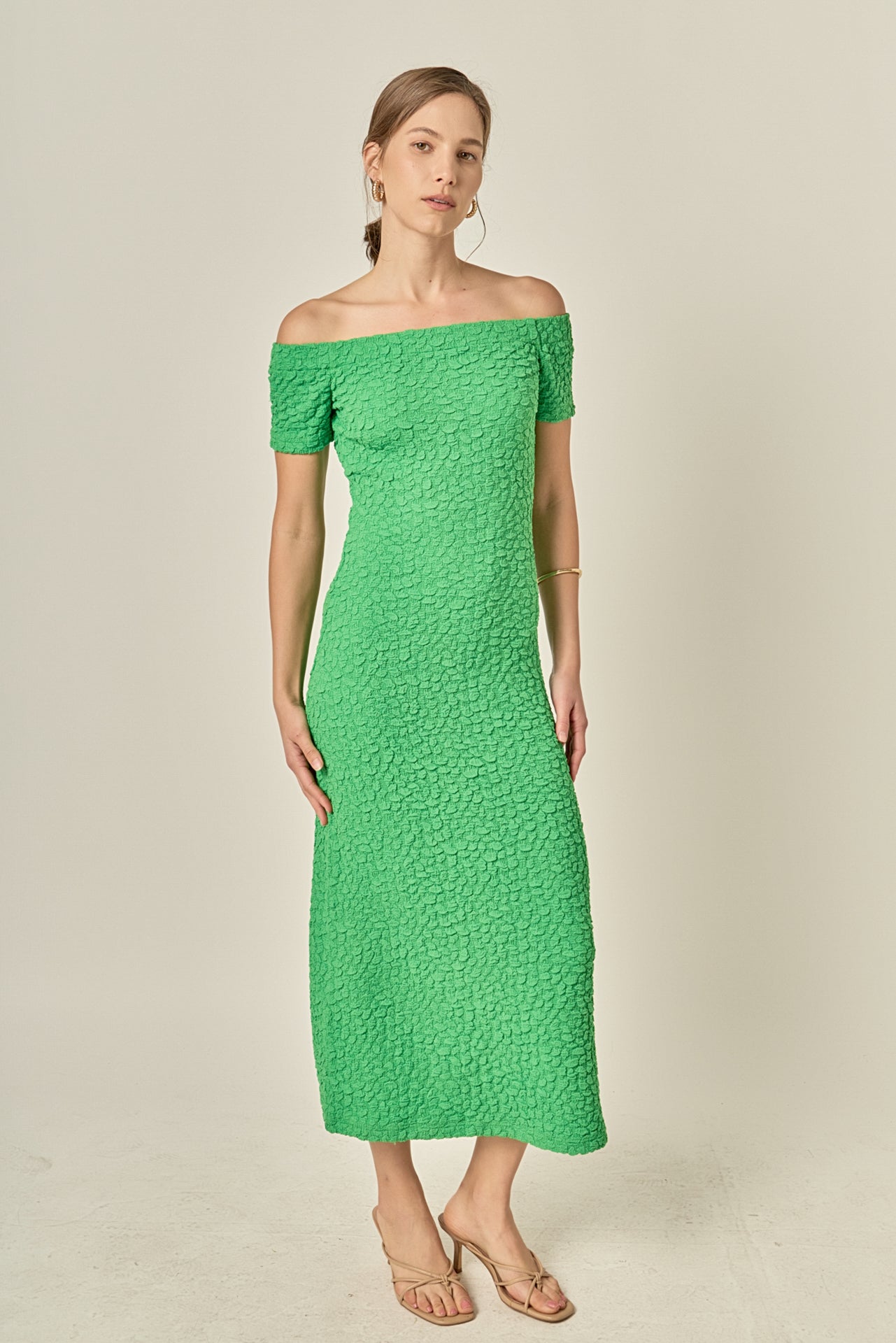 ENGLISH FACTORY - Off-Shoulder Bouclé Knit Midi Dress - DRESSES available at Objectrare