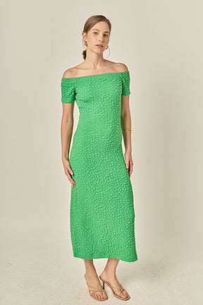 ENGLISH FACTORY - Off-Shoulder Bouclé Knit Midi Dress - DRESSES available at Objectrare