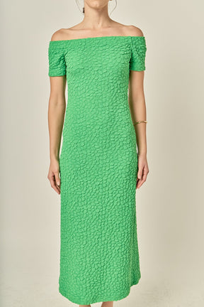 ENGLISH FACTORY - Off-Shoulder Bouclé Knit Midi Dress - DRESSES available at Objectrare