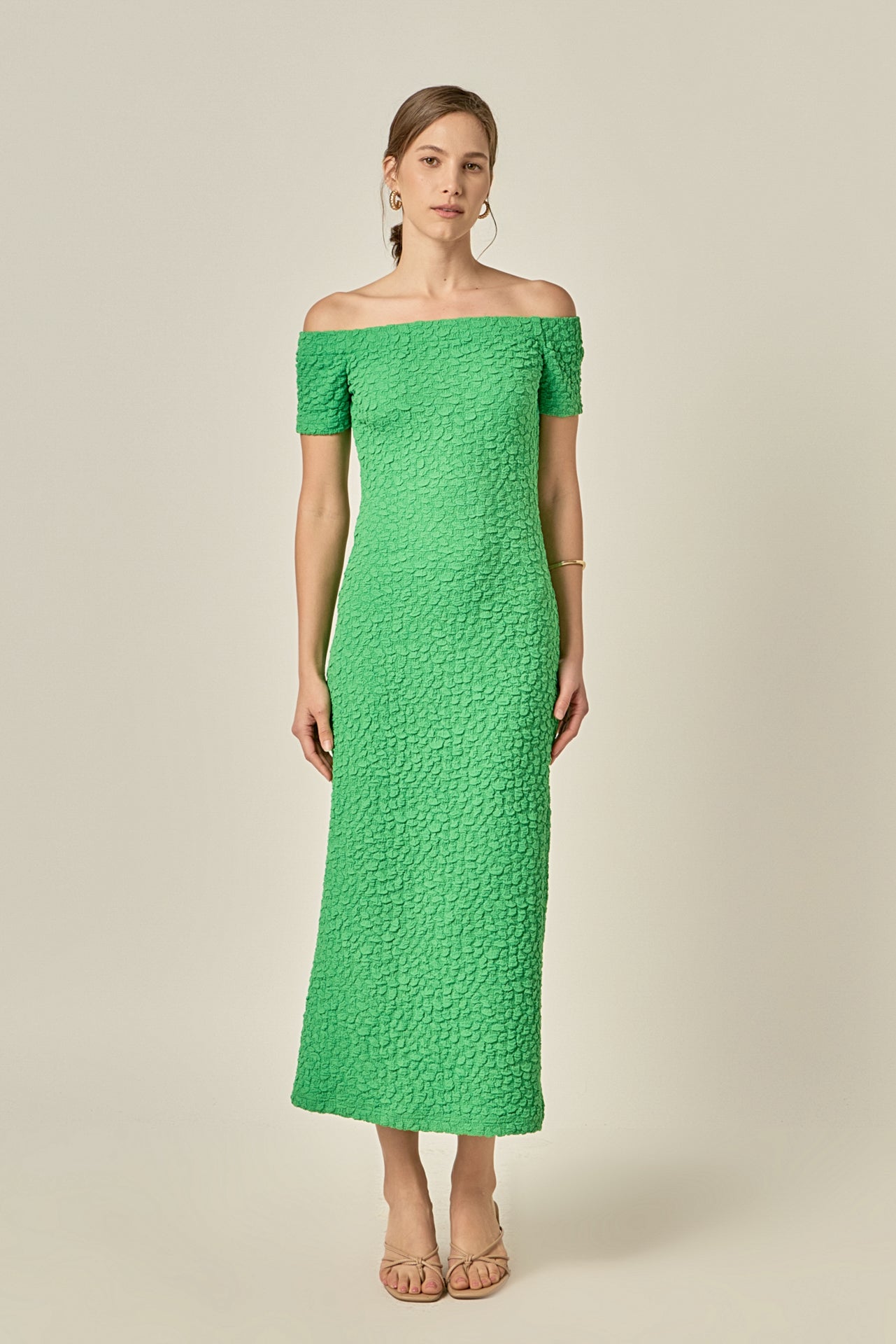 ENGLISH FACTORY - Off-Shoulder Bouclé Knit Midi Dress - DRESSES available at Objectrare