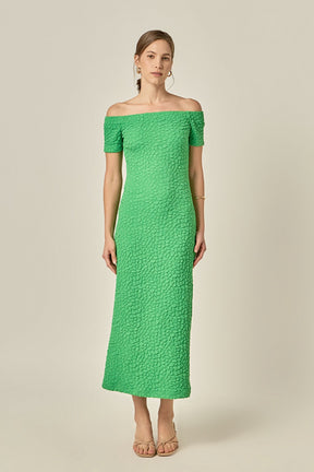 ENGLISH FACTORY - Off-Shoulder Bouclé Knit Midi Dress - DRESSES available at Objectrare