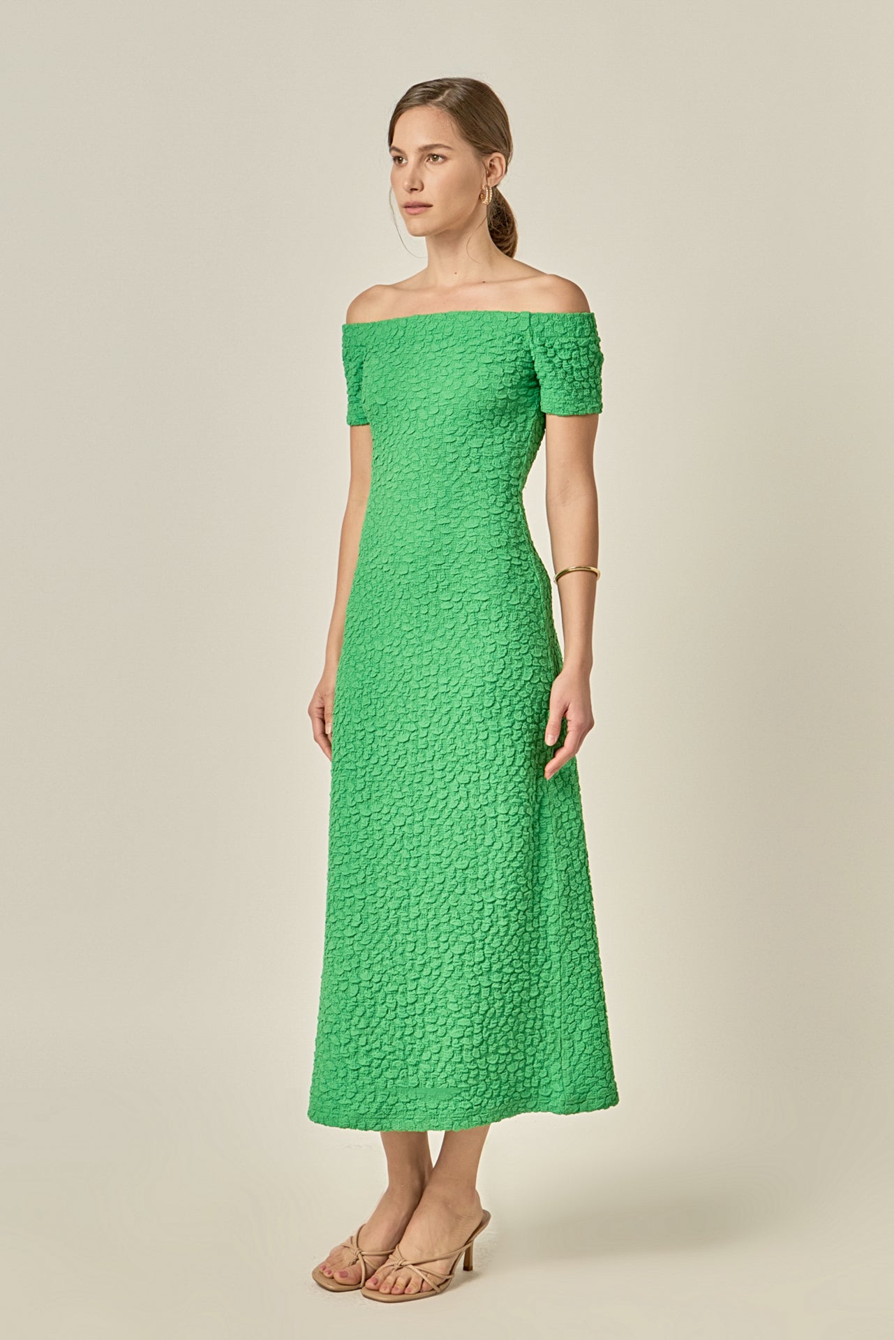 ENGLISH FACTORY - Off-Shoulder Bouclé Knit Midi Dress - DRESSES available at Objectrare