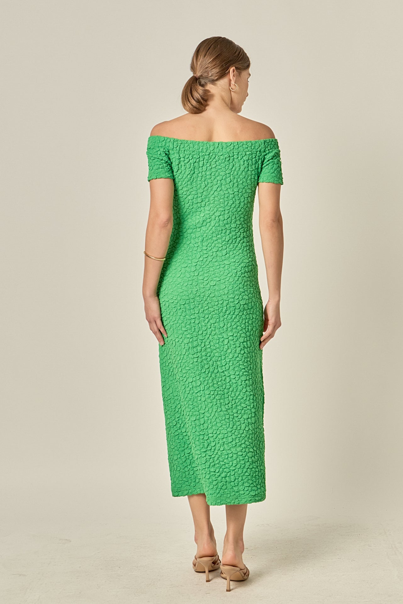 ENGLISH FACTORY - Off-Shoulder Bouclé Knit Midi Dress - DRESSES available at Objectrare