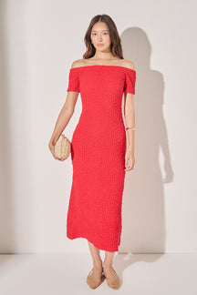 ENGLISH FACTORY - Off-Shoulder Bouclé Knit Midi Dress - DRESSES available at Objectrare
