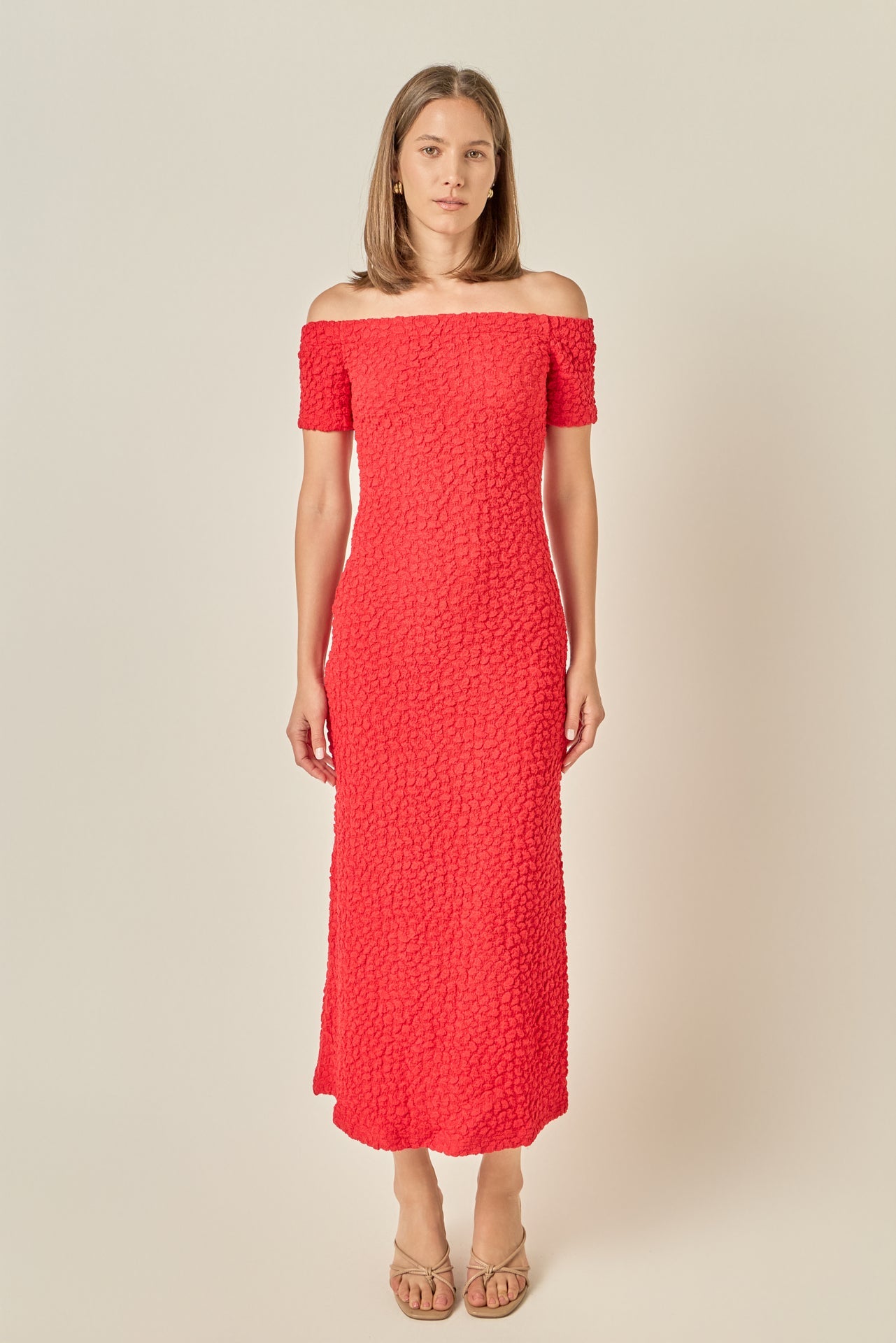 ENGLISH FACTORY - Off-Shoulder Bouclé Knit Midi Dress - DRESSES available at Objectrare