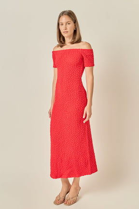 ENGLISH FACTORY - Off-Shoulder Bouclé Knit Midi Dress - DRESSES available at Objectrare