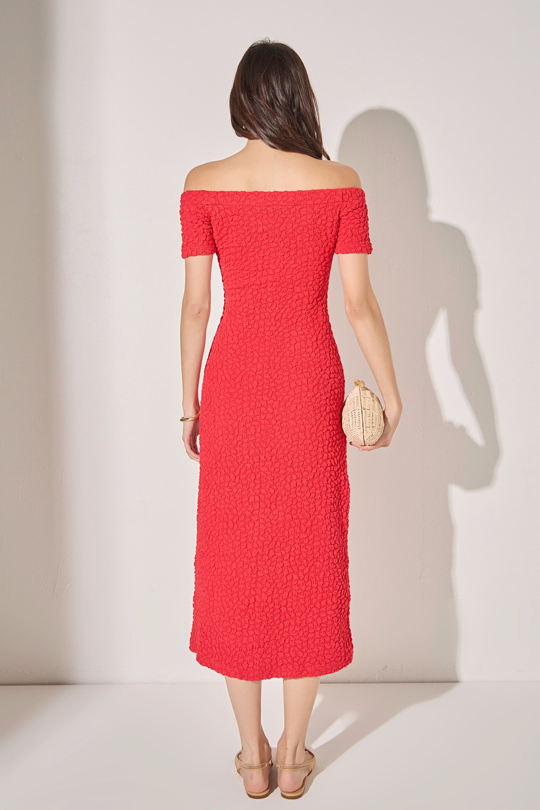 ENGLISH FACTORY - Off-Shoulder Bouclé Knit Midi Dress - DRESSES available at Objectrare