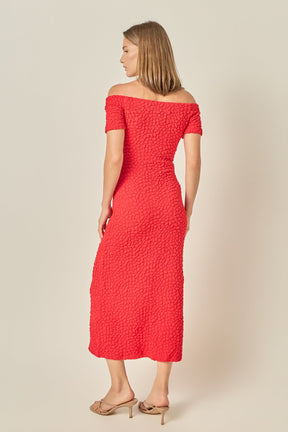 ENGLISH FACTORY - Off-Shoulder Bouclé Knit Midi Dress - DRESSES available at Objectrare