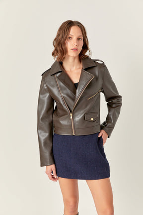 ENGLISH FACTORY - Faux Leather Biker Jacket - JACKETS available at Objectrare