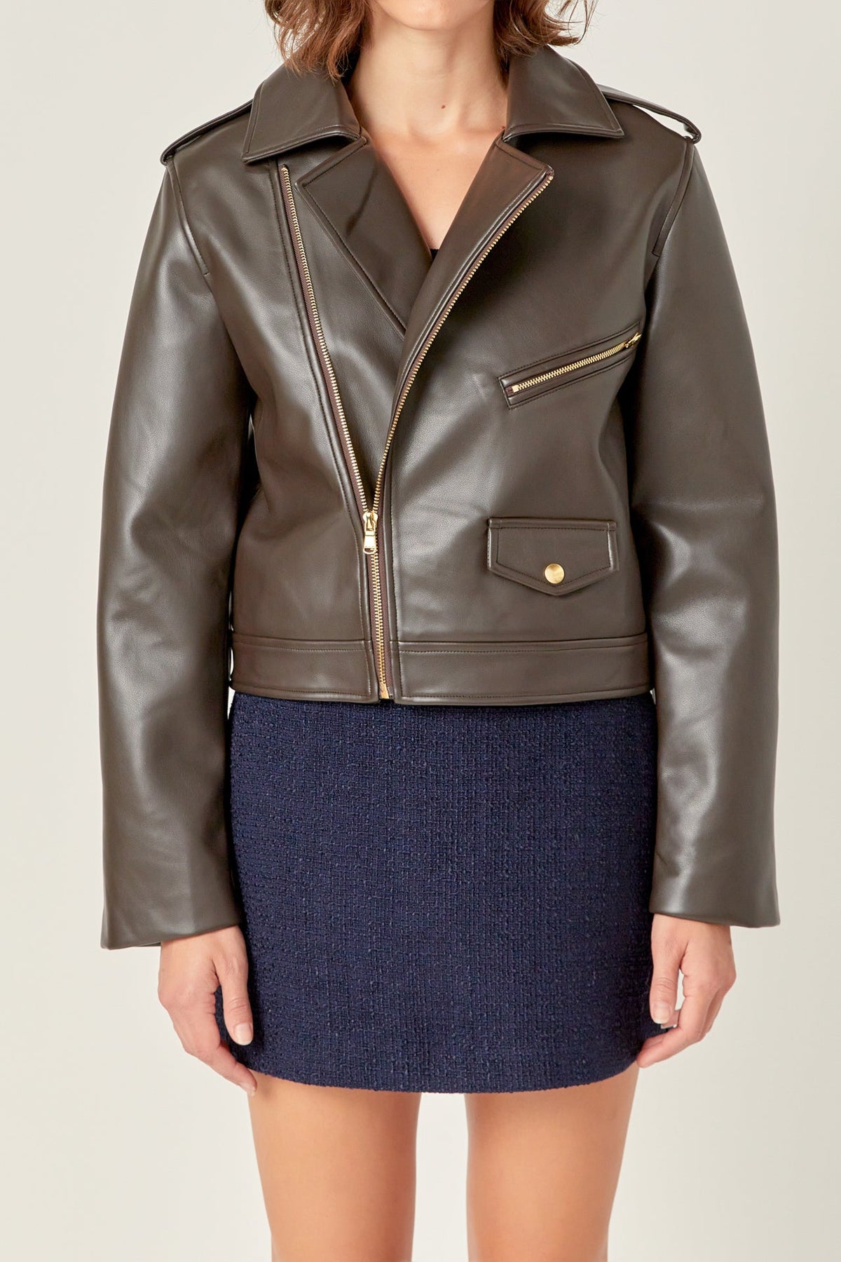 ENGLISH FACTORY - Faux Leather Biker Jacket - JACKETS available at Objectrare