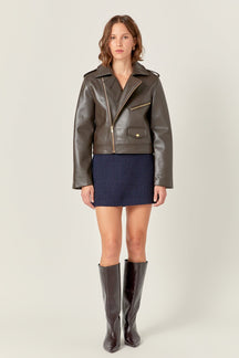 ENGLISH FACTORY - Faux Leather Biker Jacket - JACKETS available at Objectrare