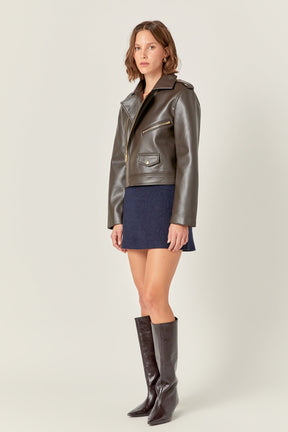 ENGLISH FACTORY - Faux Leather Biker Jacket - JACKETS available at Objectrare